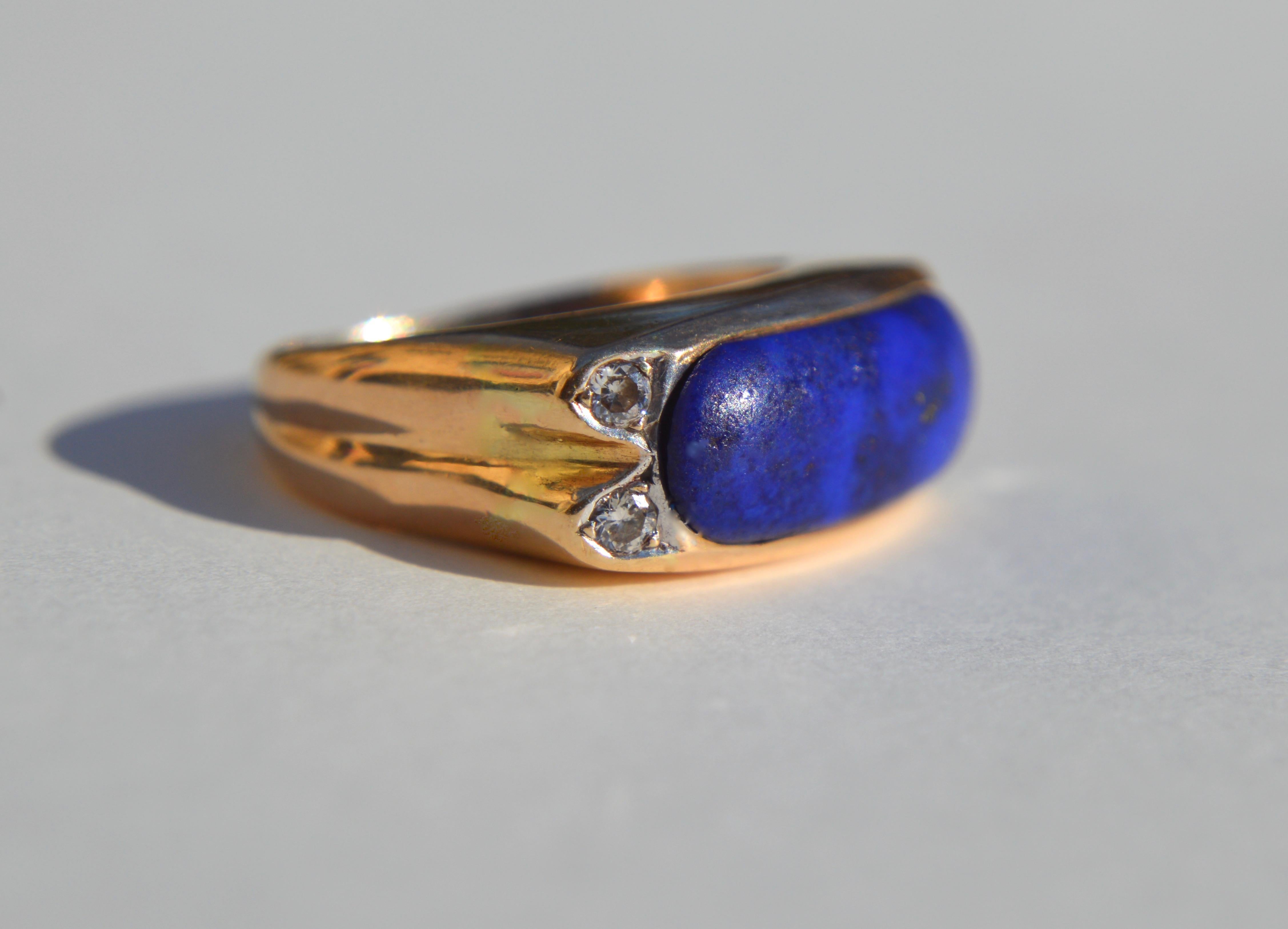 Modernist Vintage Midcentury 9.13 Carat Lapis Lazuli East West Signet Diamond Ring