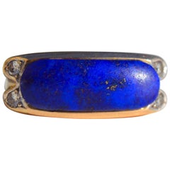 Vintage Midcentury 9.13 Carat Lapis Lazuli East West Signet Diamond Ring