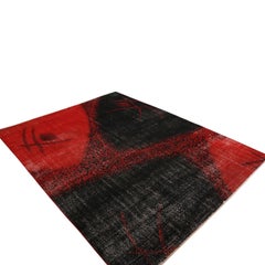 Vintage Midcentury Abstract Black and Red Wool Rug by Rug & Kilim