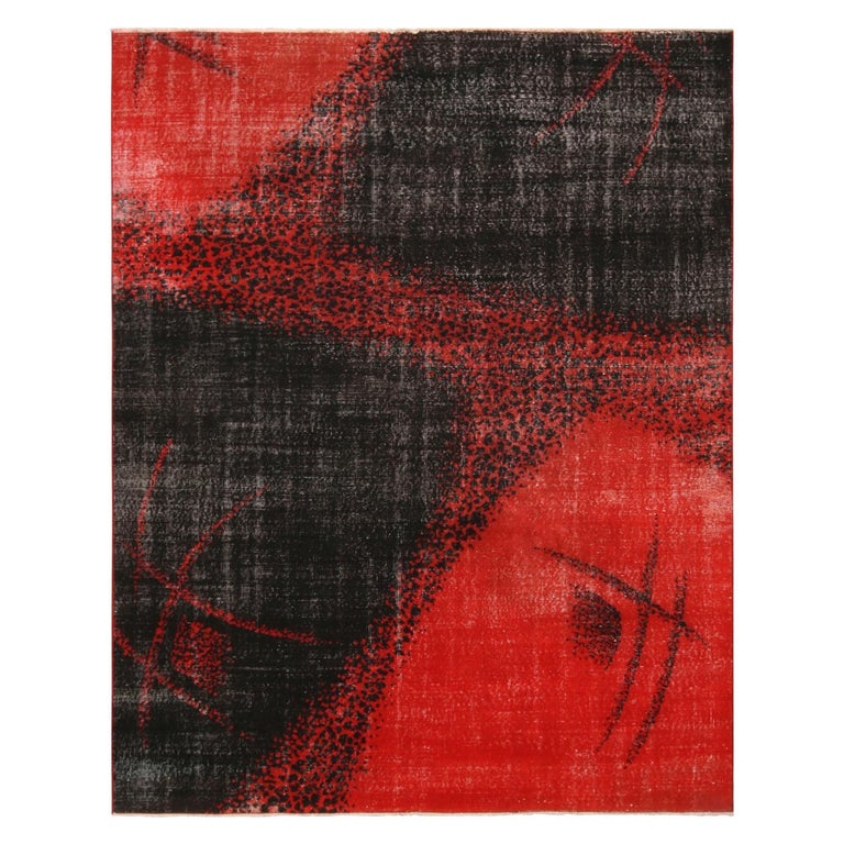 Vintage Midcentury Abstract Black and Red Wool Rug by Rug and Kilim For ...