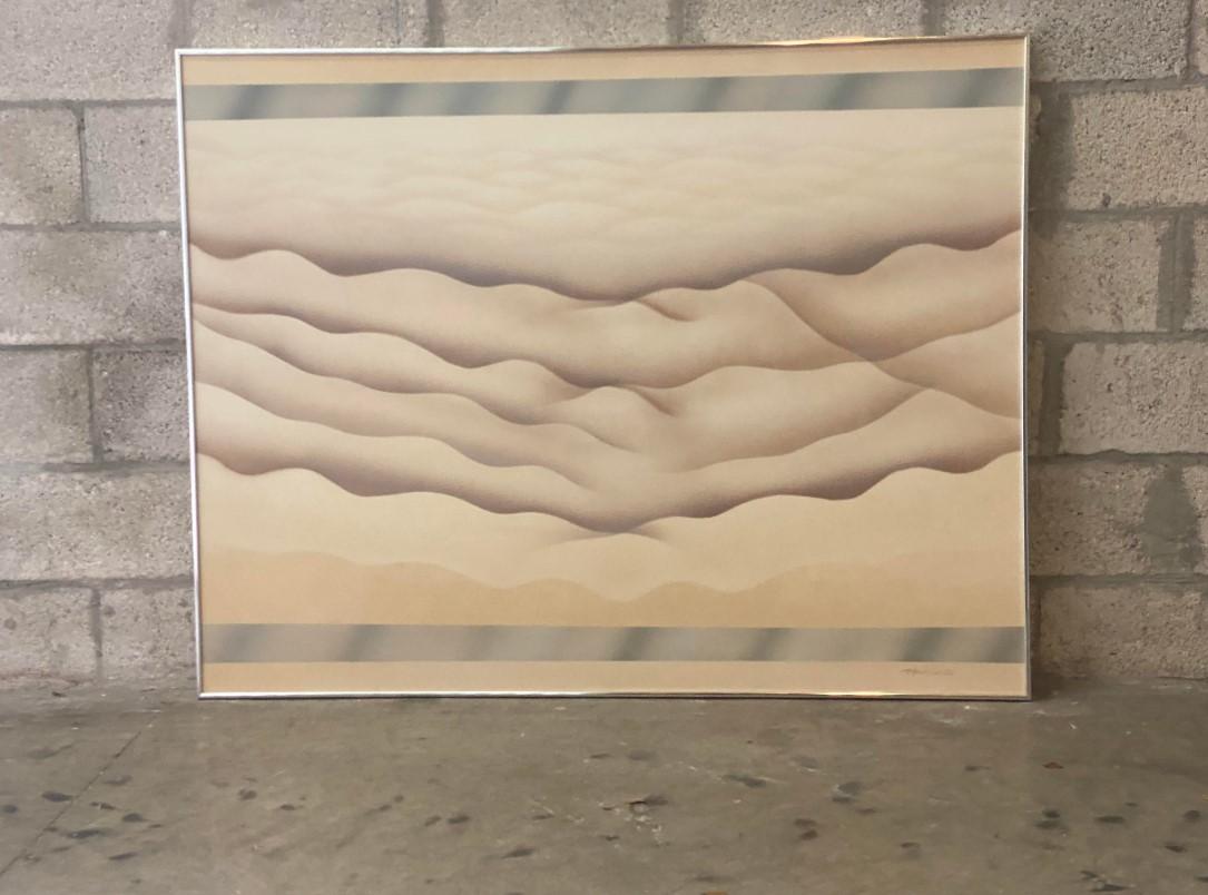 Fantastic monumental signed abstract oil painting. A beautiful and serene landscape. Lovely soft colors. Signed Havilland. Acquired from a Palm Beach estate.