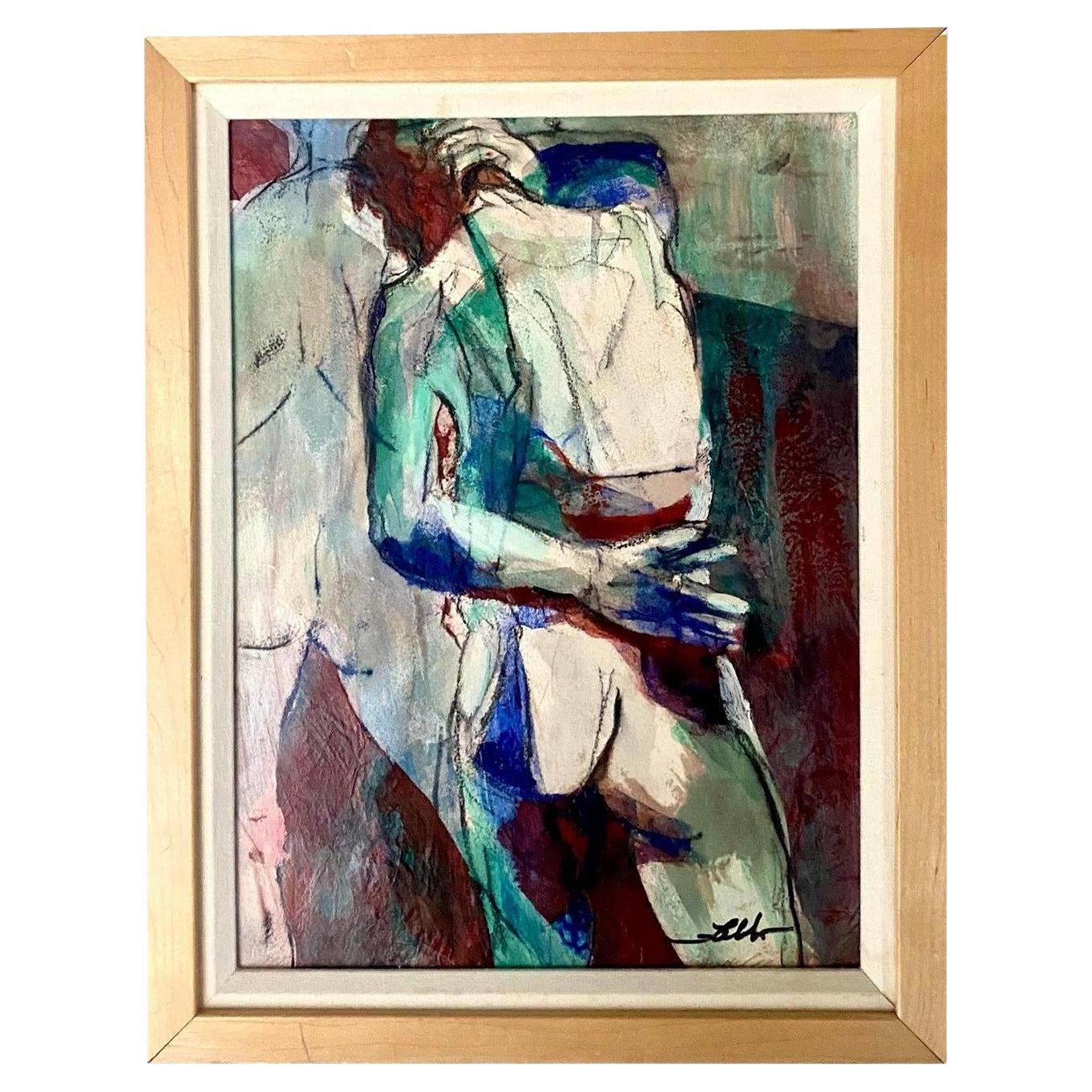 Vintage Midcentury Abstract Nude Original Oil Signed Faldo