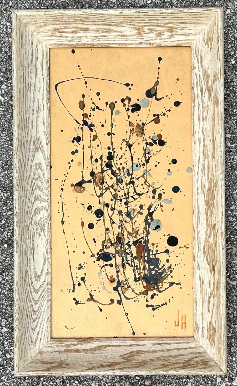 Vintage Midcentury Abstract Oil on Board In Good Condition For Sale In west palm beach, FL
