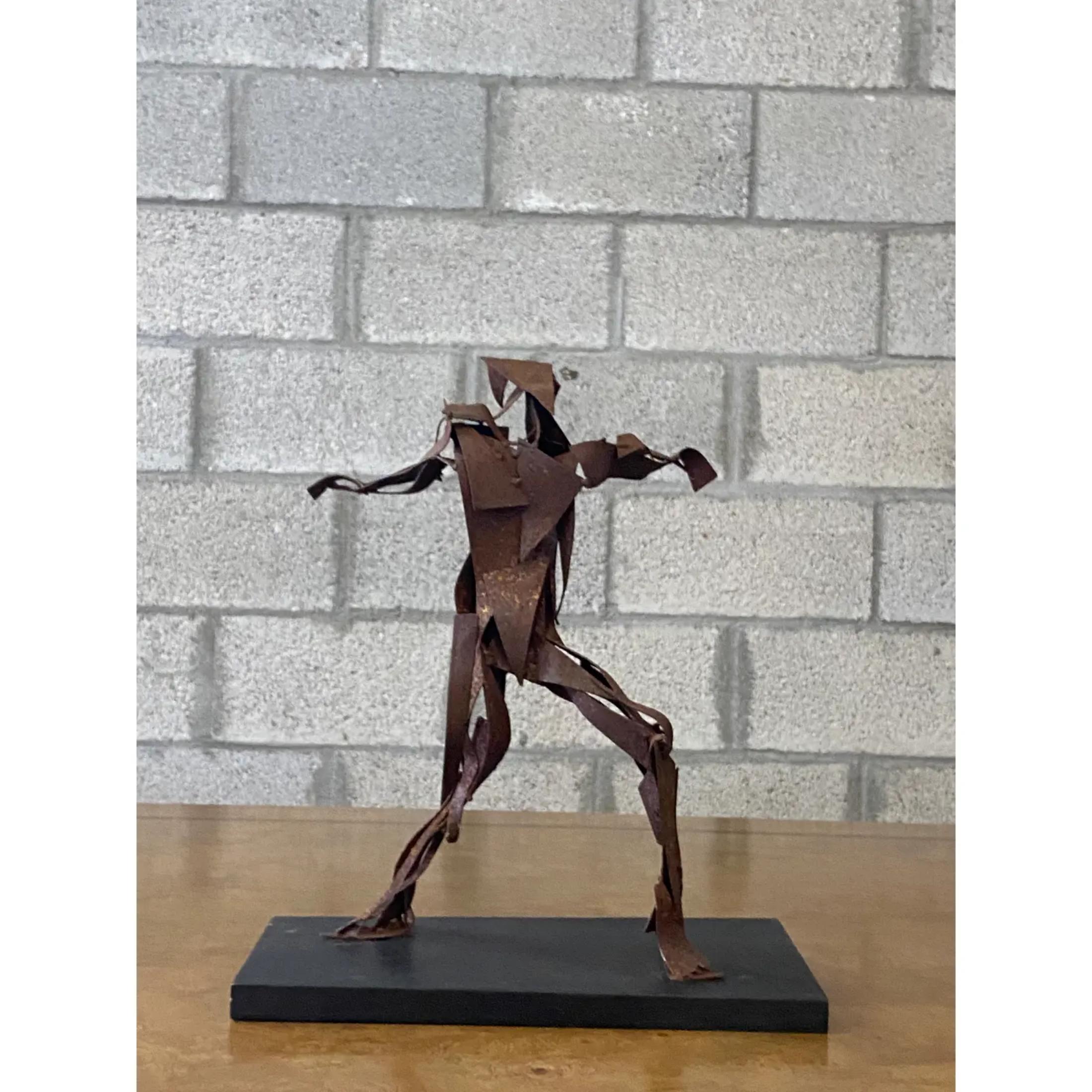 Vintage Midcentury Abstract Rusted Metal Sculpture of Man In Good Condition For Sale In west palm beach, FL