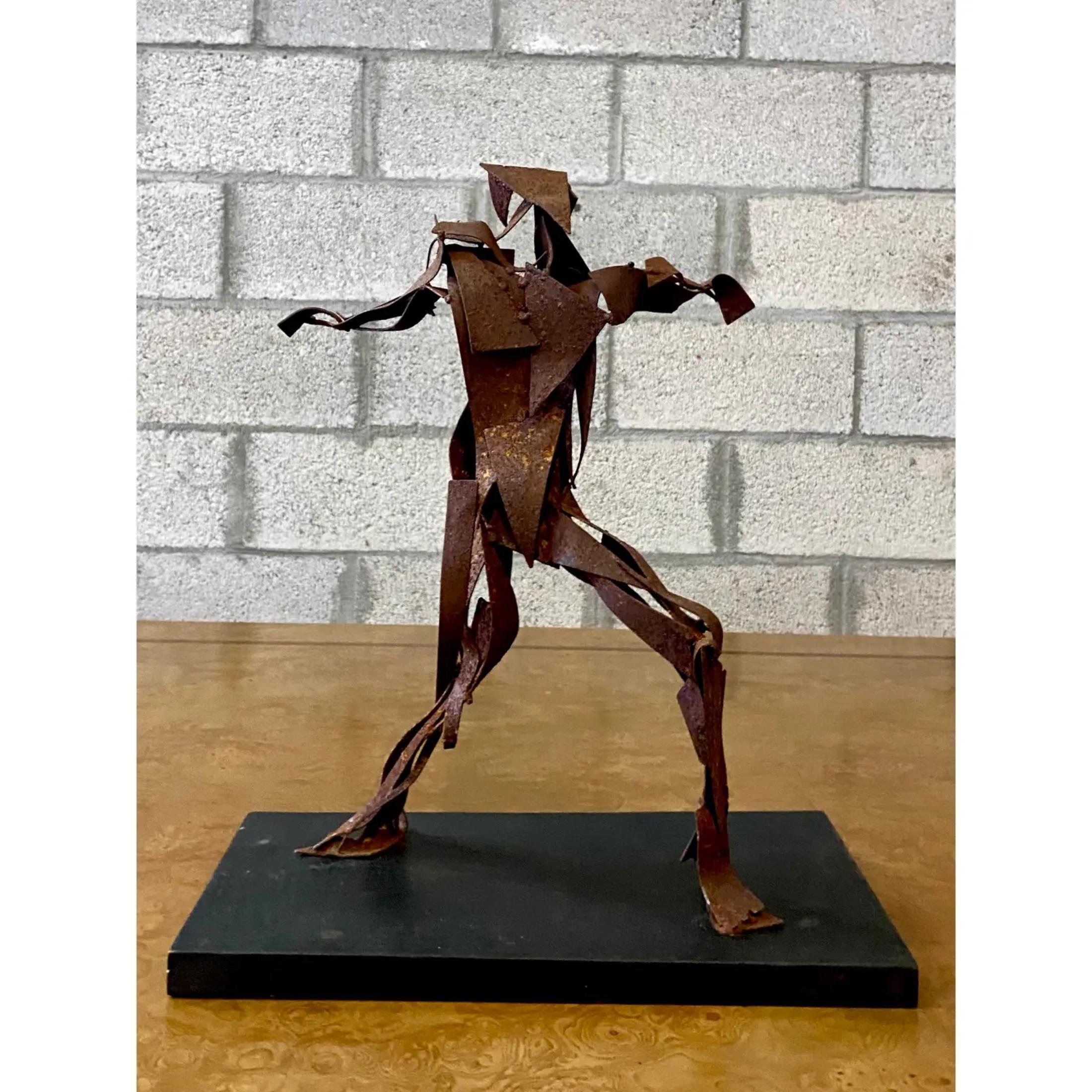 20ième siècle Vintage Midcentury Abstract Rusted Metal Sculpture of Man en vente