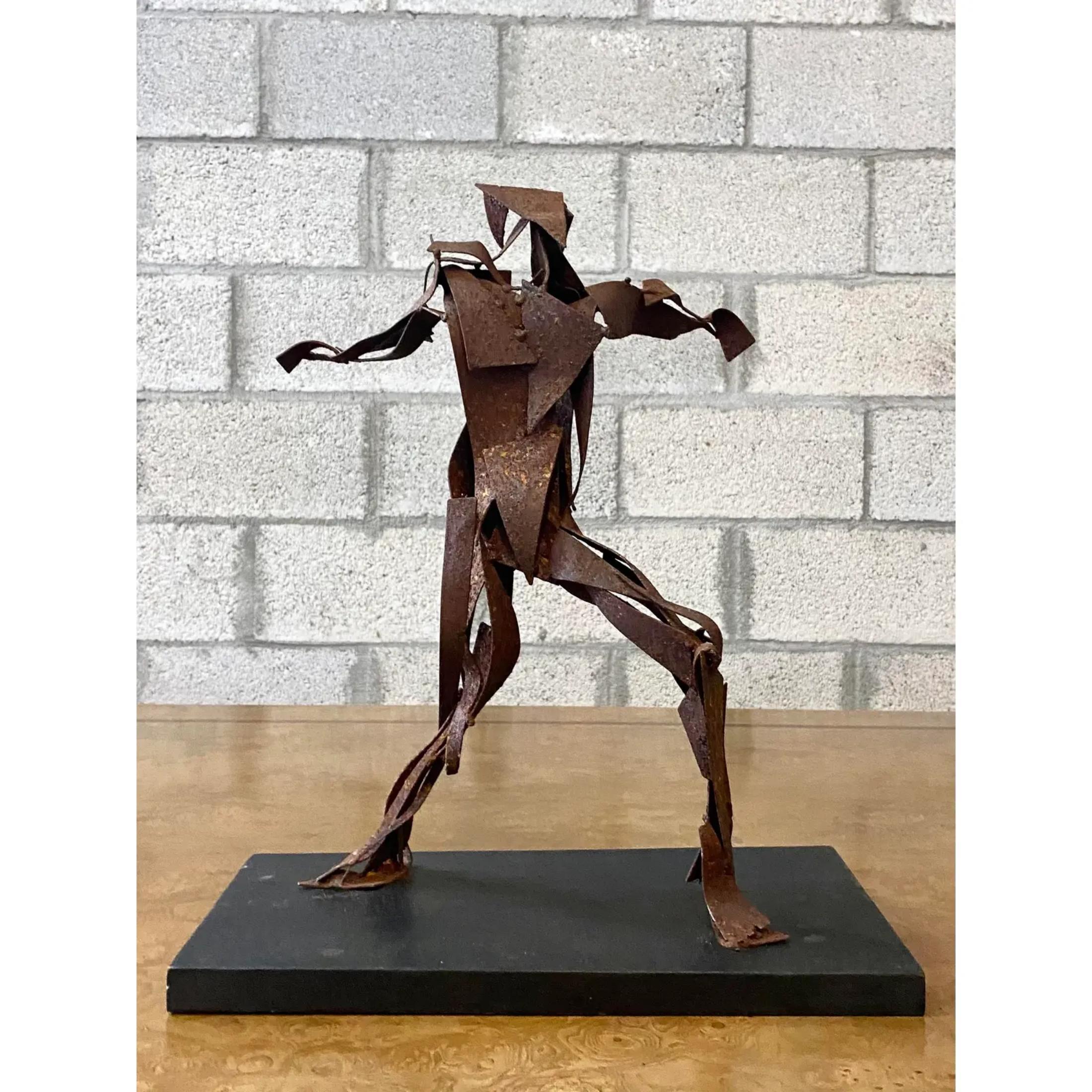 Acier Vintage Midcentury Abstract Rusted Metal Sculpture of Man en vente