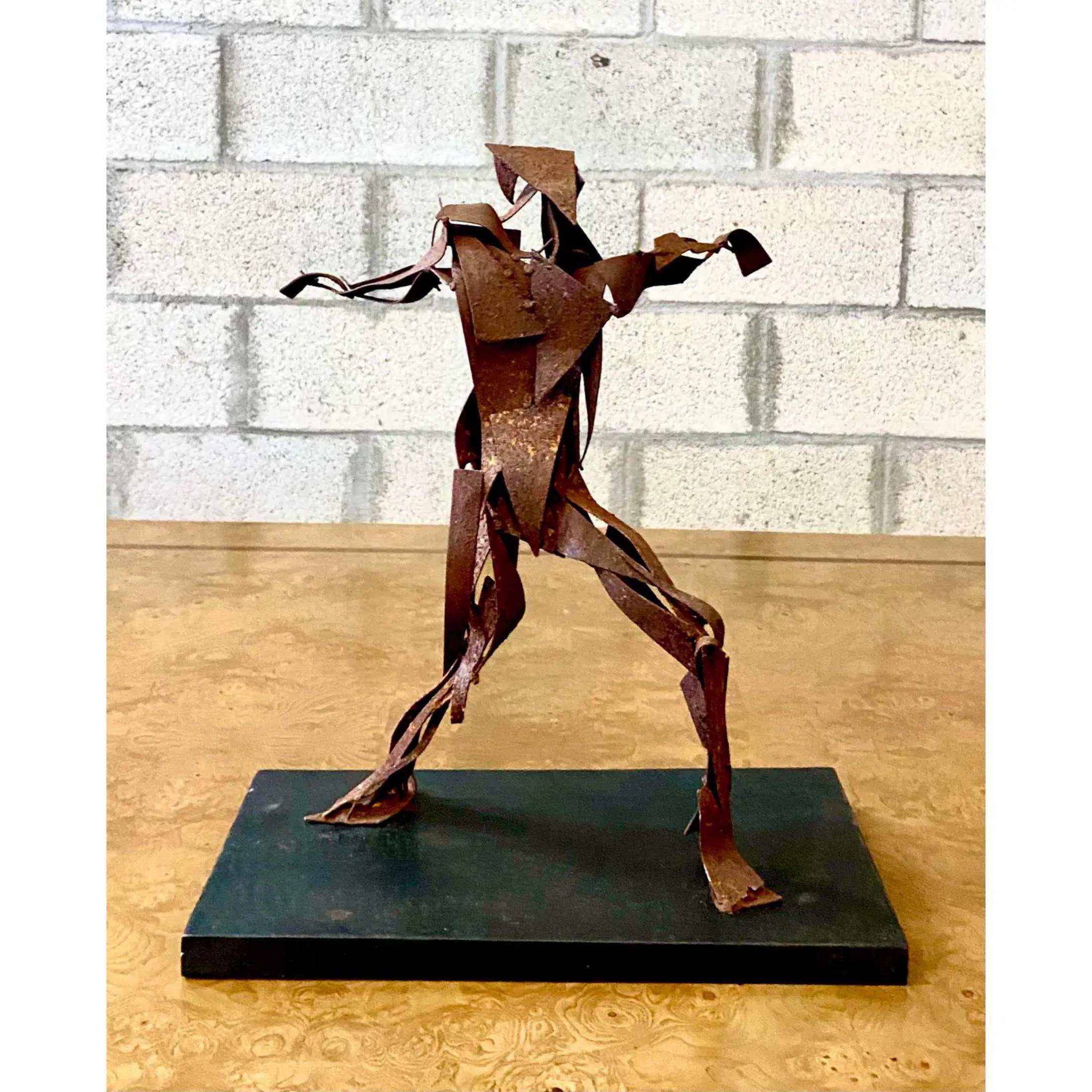 Vintage Midcentury Abstract Rusted Metal Sculpture of Man For Sale 2
