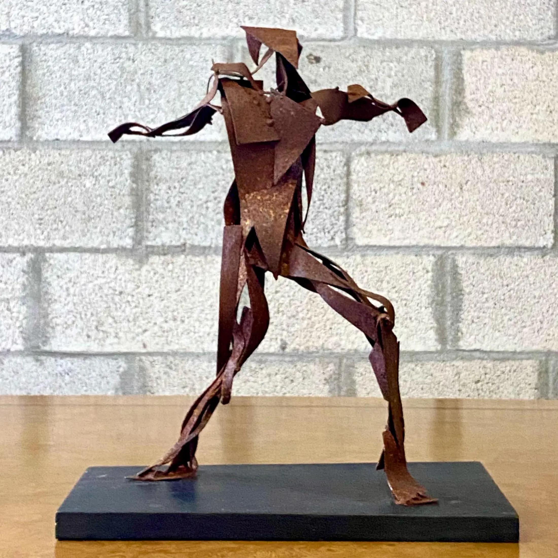 Vintage Midcentury Abstract Rusted Metal Sculpture of Man For Sale 3