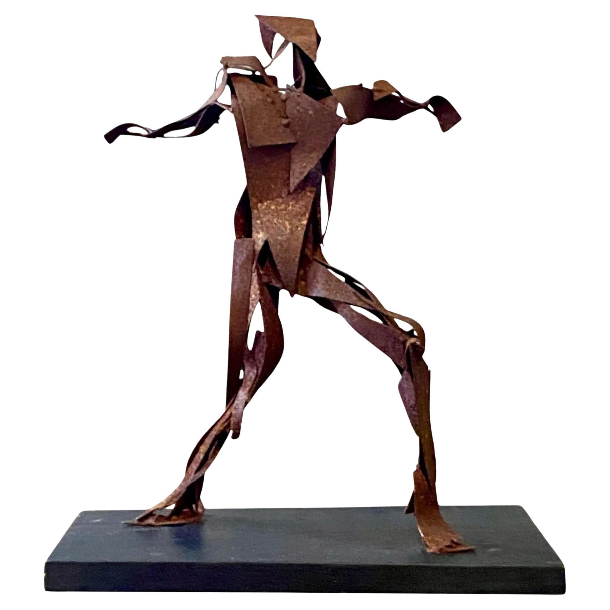Vintage Midcentury Abstract Rusted Metal Sculpture of Man