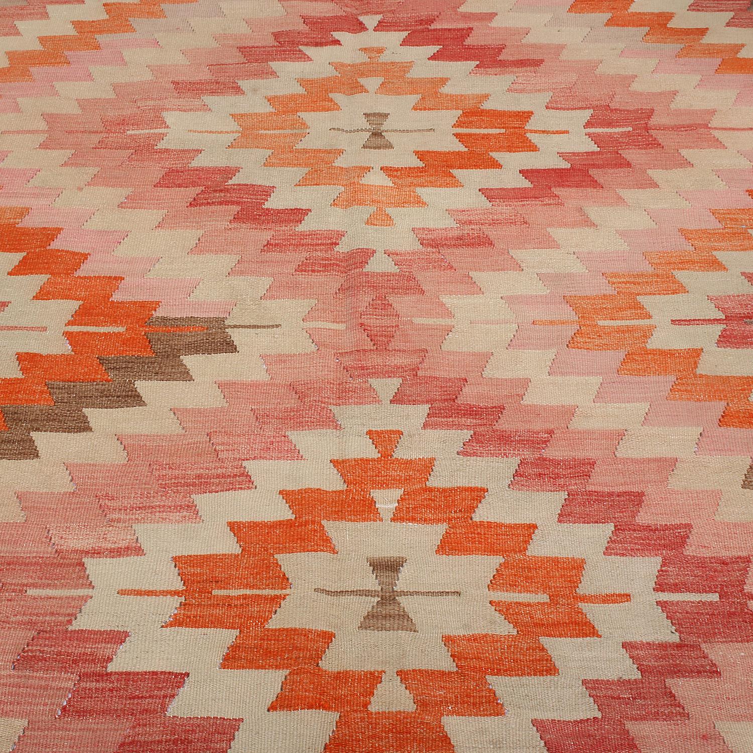 Turkish Vintage Midcentury Afyon Geometric Multi-Color Wool Kilim Rug
