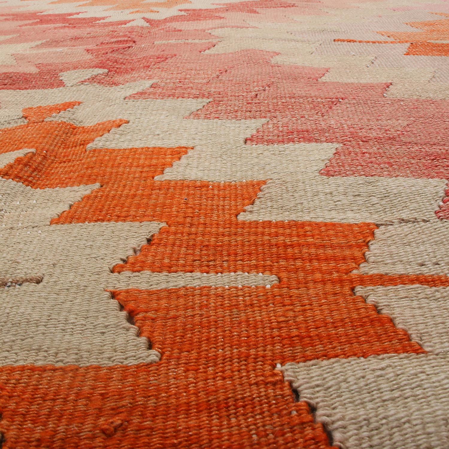 Hand-Woven Vintage Midcentury Afyon Geometric Multi-Color Wool Kilim Rug