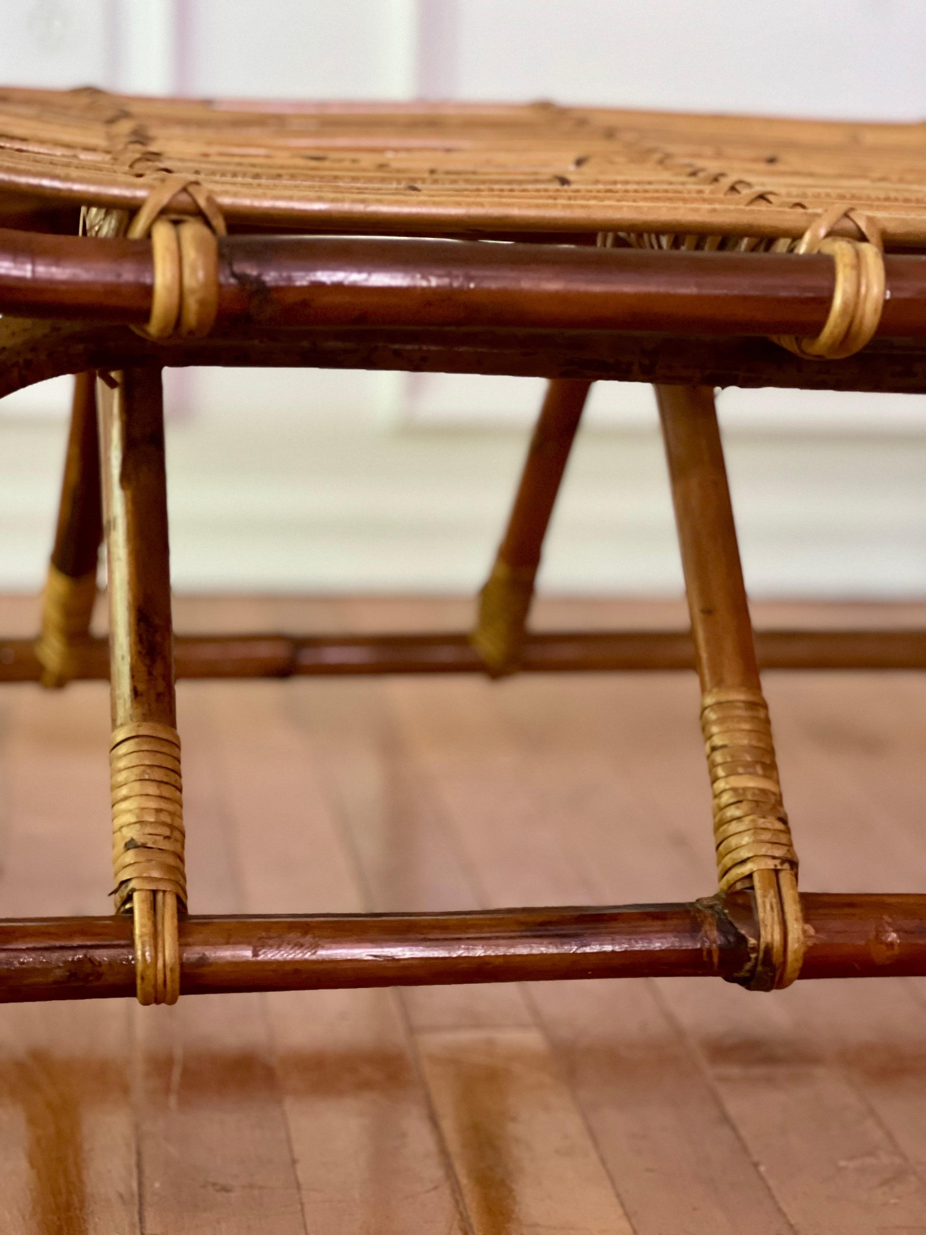 Vintage Midcentury Albini Style Bamboo and Rattan Bench For Sale 7