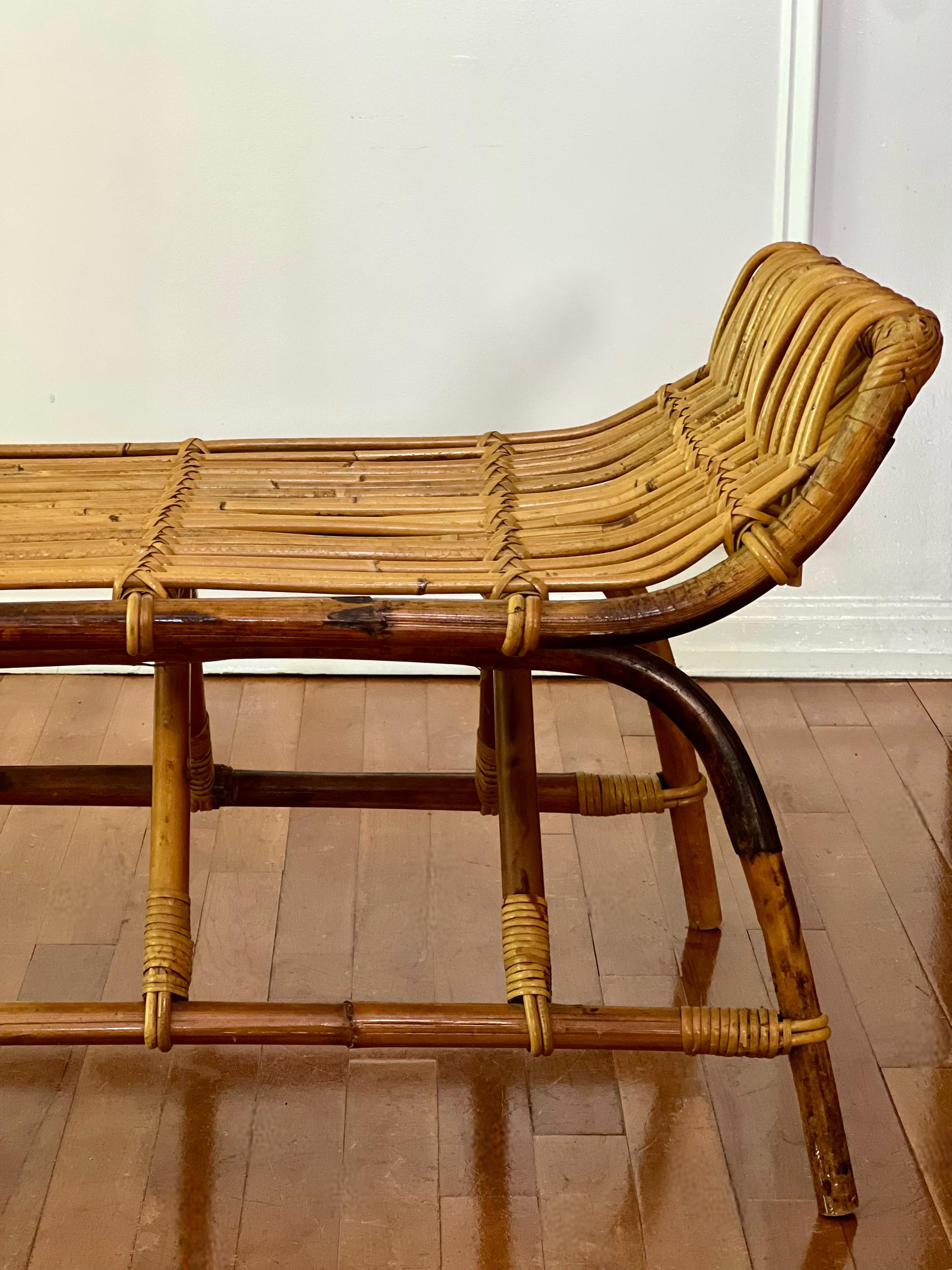 Vintage Midcentury Albini Style Bamboo and Rattan Bench For Sale 8