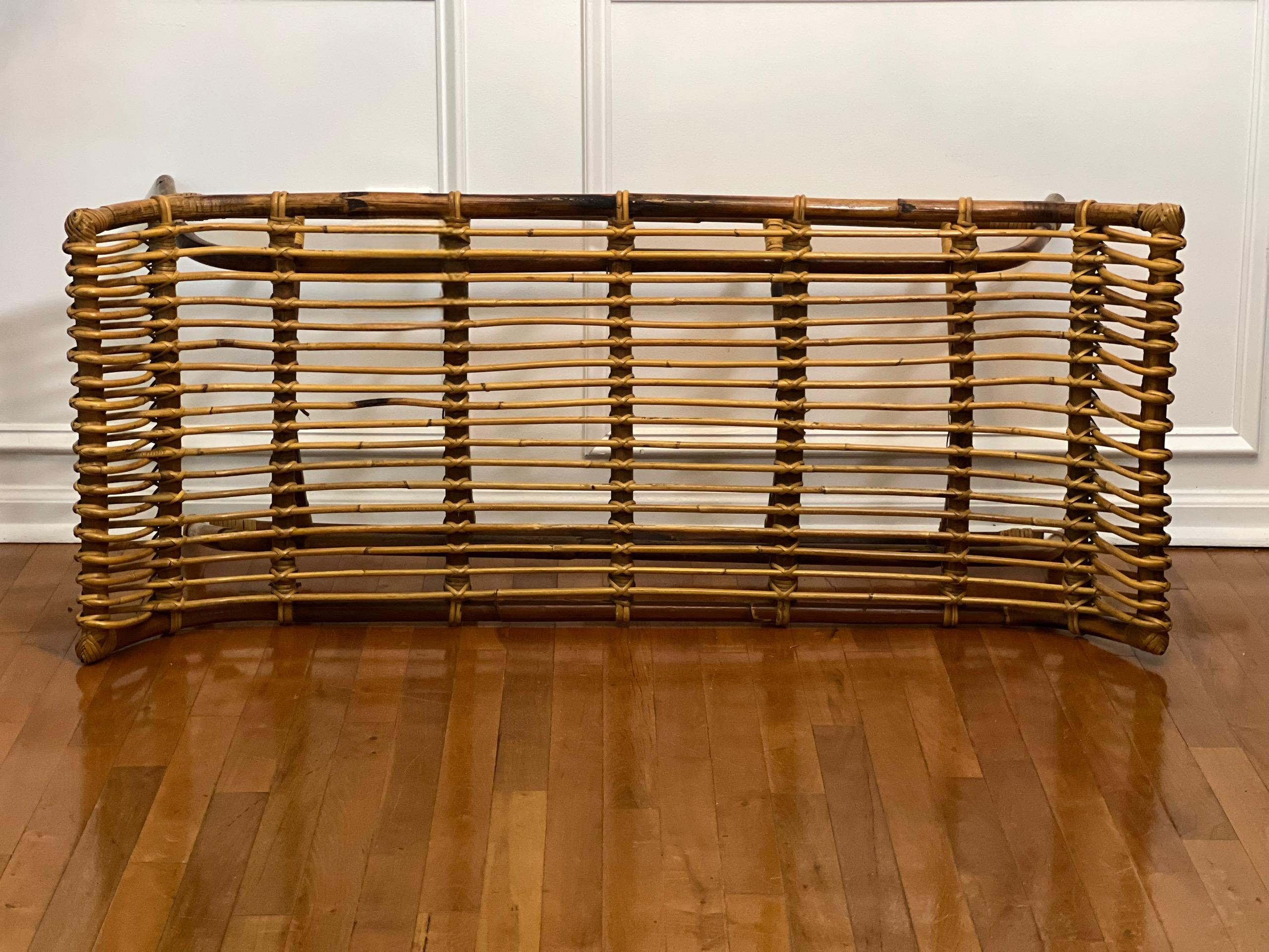 Vintage Midcentury Albini Style Bamboo and Rattan Bench For Sale 9