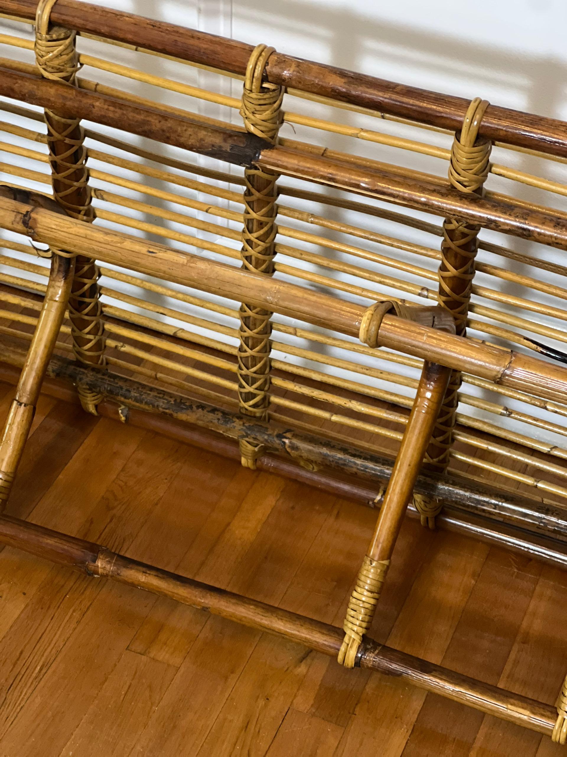 Vintage Midcentury Albini Style Bamboo and Rattan Bench For Sale 11