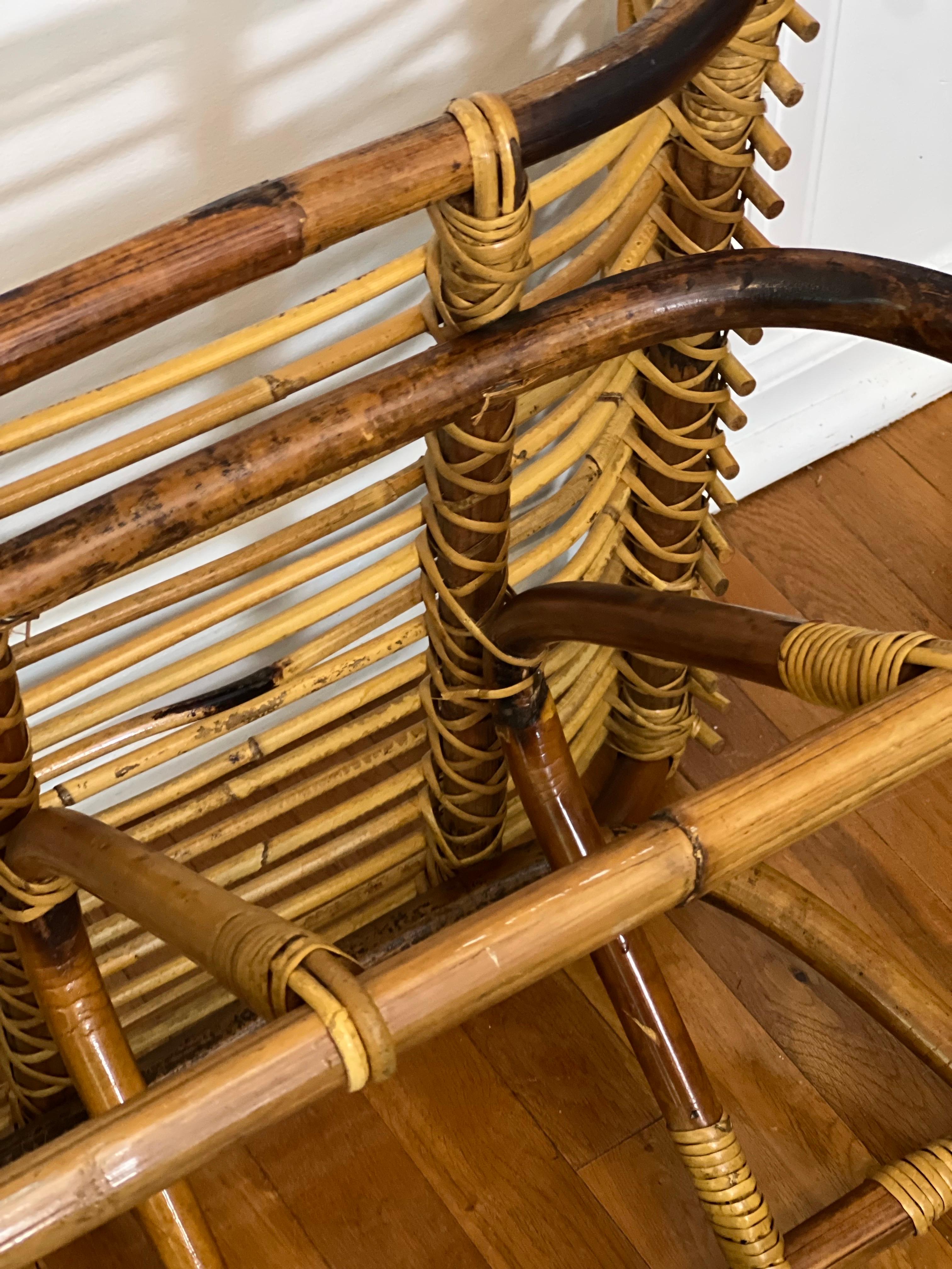 Vintage Midcentury Albini Style Bamboo and Rattan Bench For Sale 12
