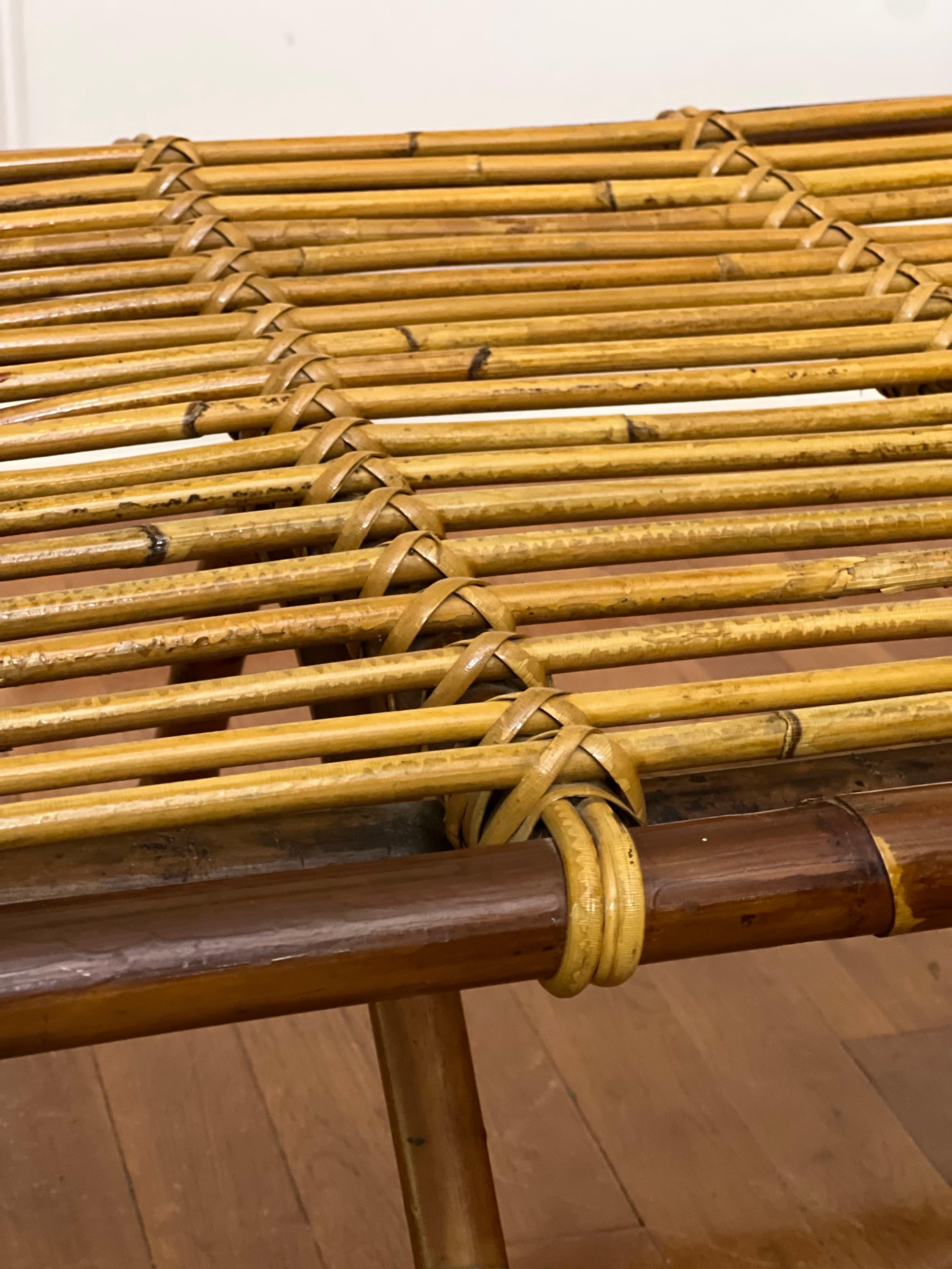 Vintage Midcentury Albini Style Bamboo and Rattan Bench For Sale 2