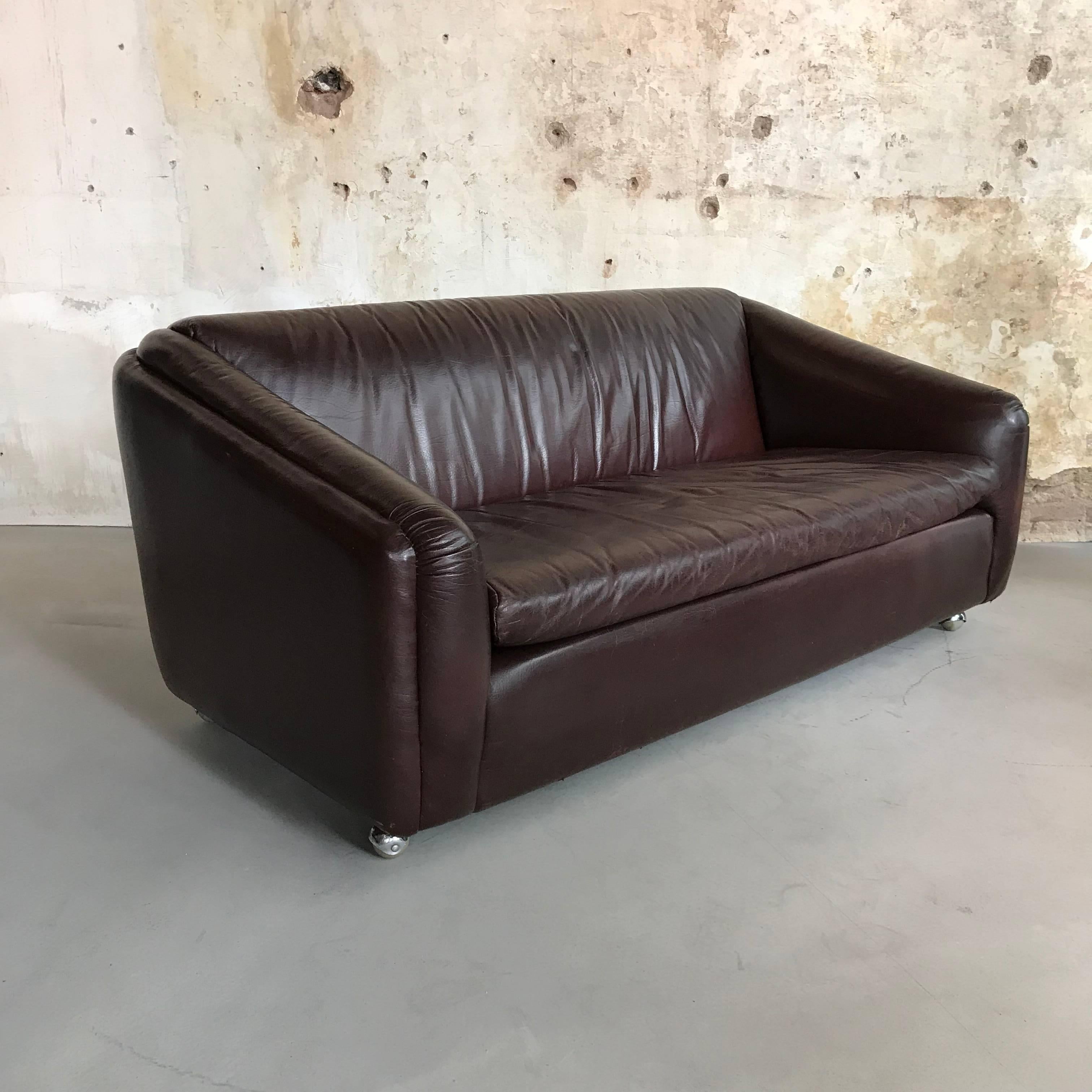 Mid-Century Modern Vintage Midcentury Artifort Leather Sofa Model 600 by Geoffrey Harcourt, 1970s