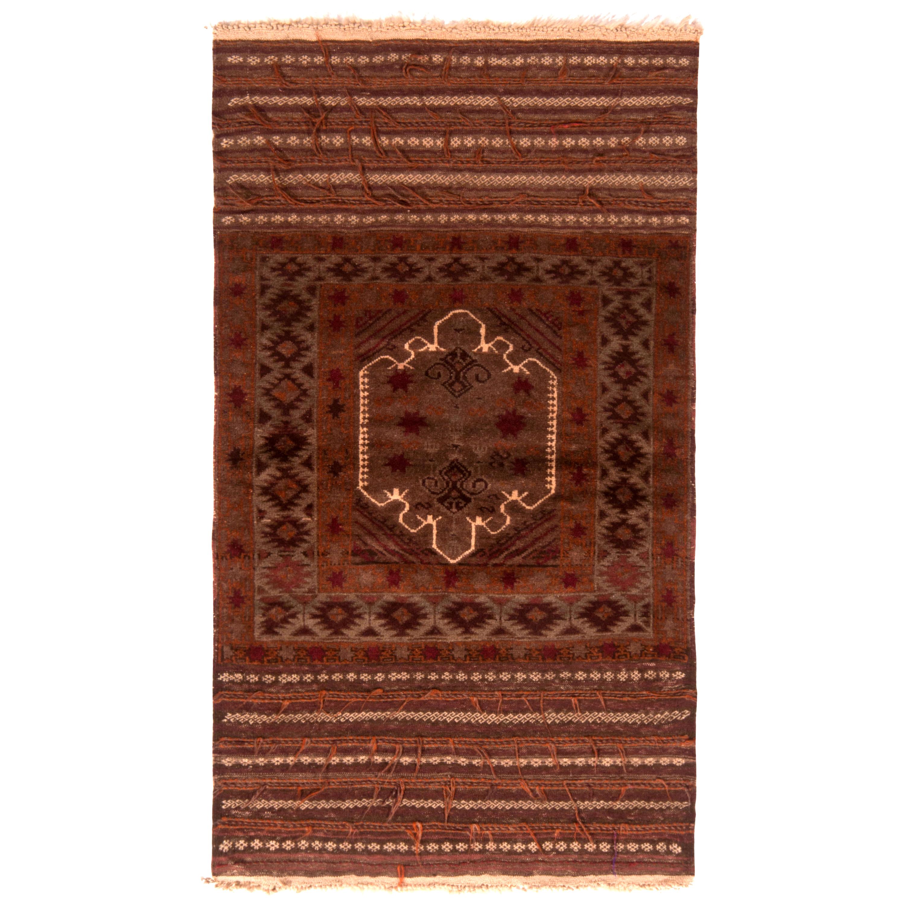 Vintage Midcentury Baluch Brown and Red Wool Persian Rug by Rug & Kilim