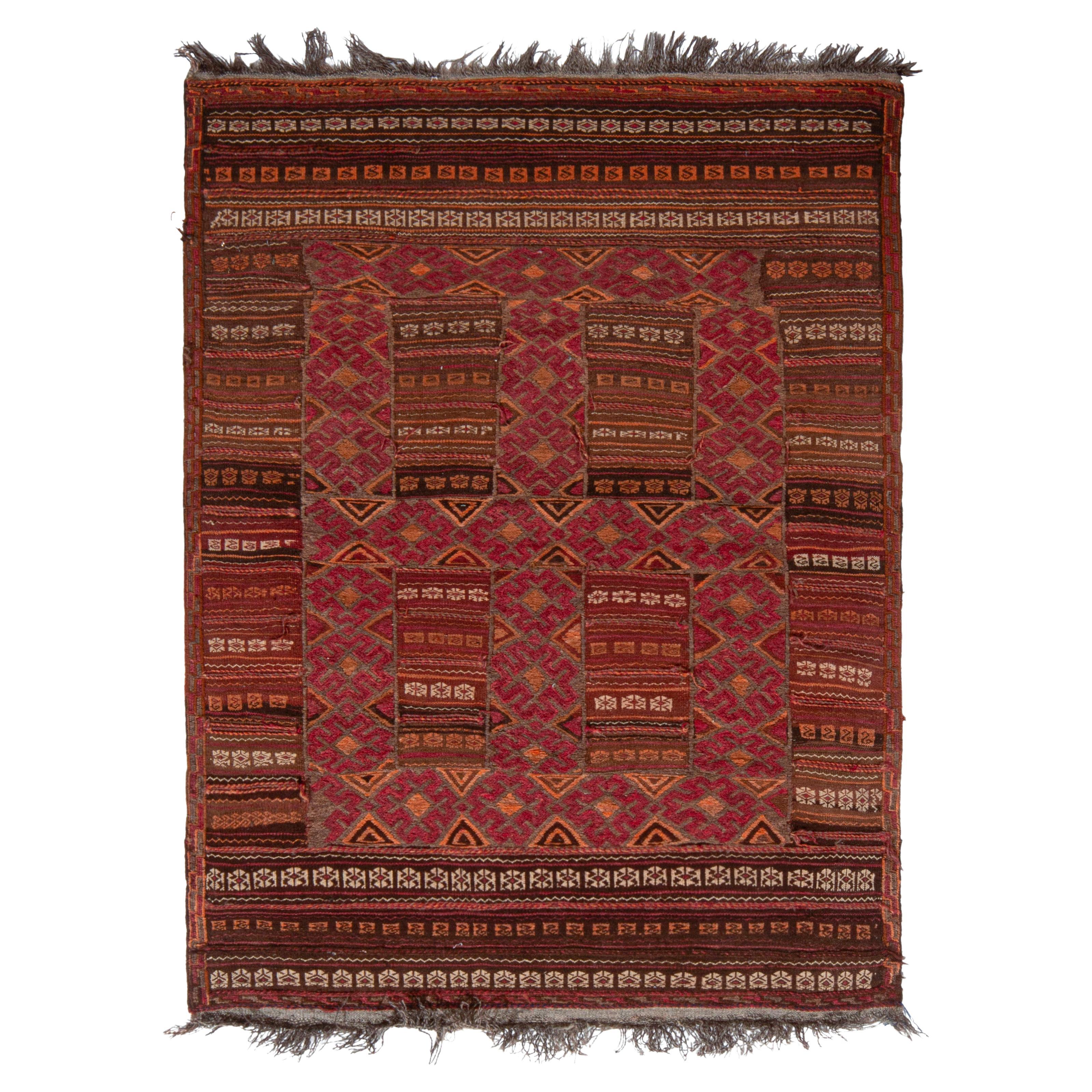 Vintage Midcentury Baluch Geometric Red & Brown Persian Wool Rug by Rug & Kilim