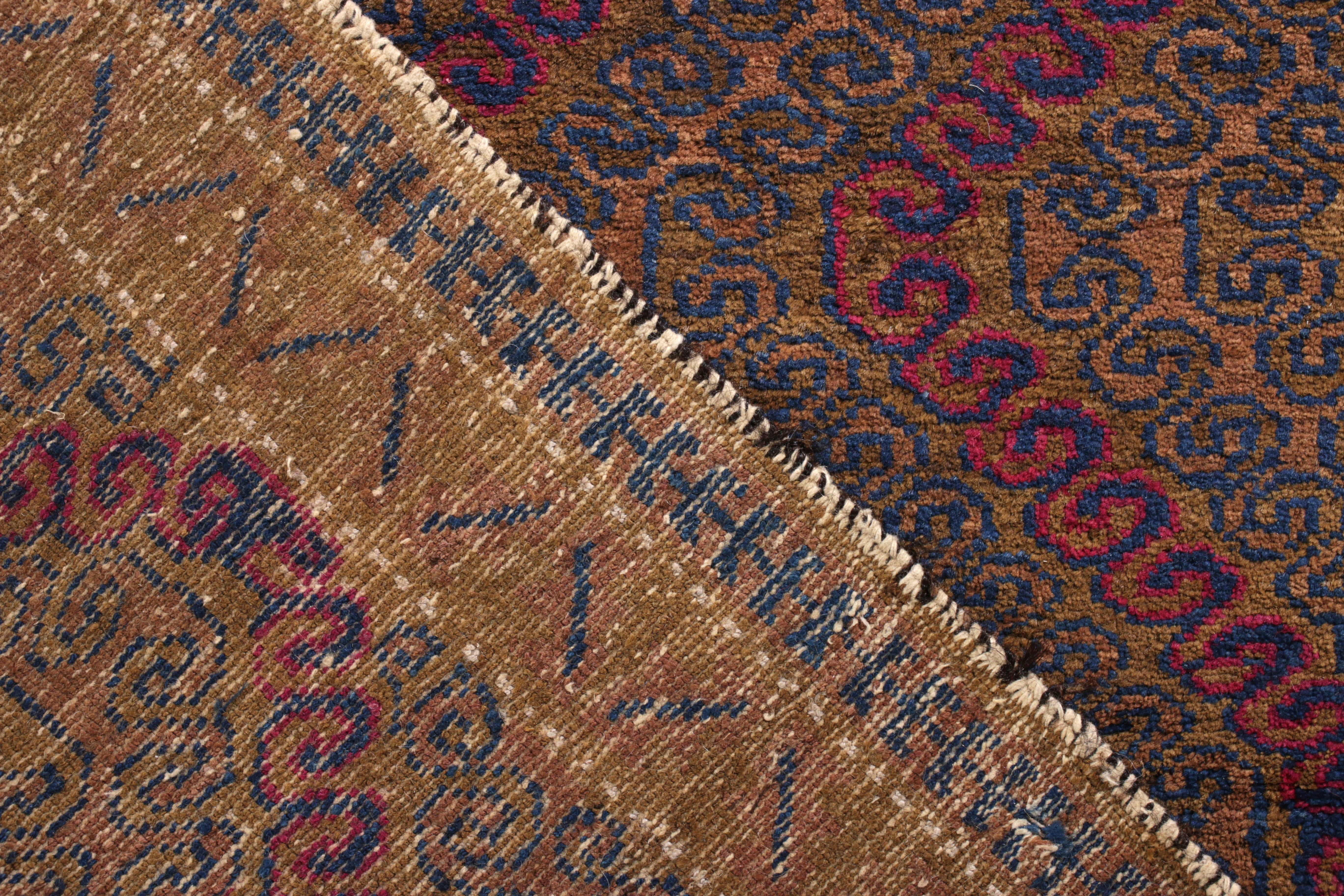 Vintage Midcentury Baluch Runner, Brown and Blue Persian Rug by Rug & Kilim In Good Condition For Sale In Long Island City, NY