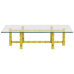 bamboo style coffee table Vintage Midcentury Bamboo Style Wood and Glass Coffee Table