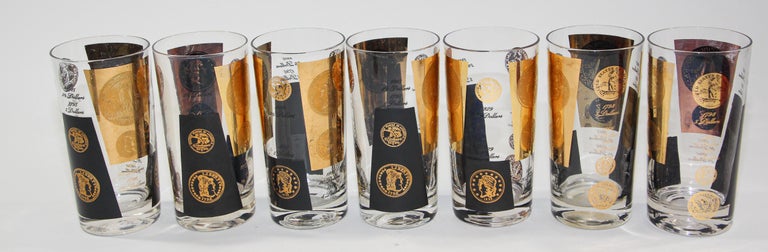 Hand-Crafted Vintage Midcentury Barware Rocks Glasses 1960s Gold Presidential Coins For Sale
