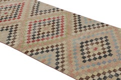 Vintage Midcentury Beige and Pastel Wool Rug with Diamond Pattern by Rug & Kilim