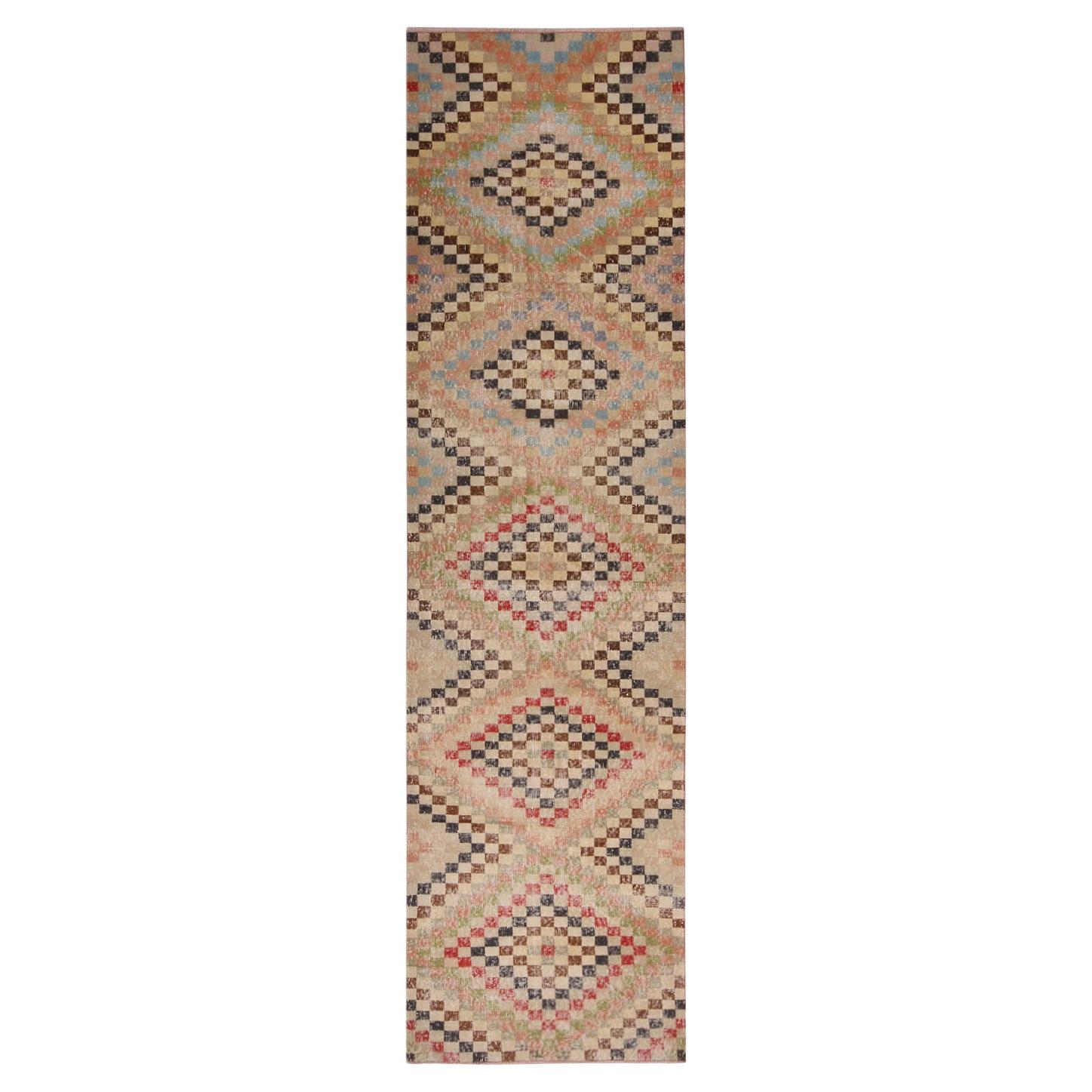 Vintage Midcentury Beige and Pastel Wool Rug with Diamond Pattern by Rug & Kilim For Sale