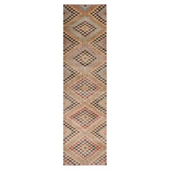 Retro Midcentury Beige and Pastel Wool Rug with Diamond Pattern by Rug & Kilim