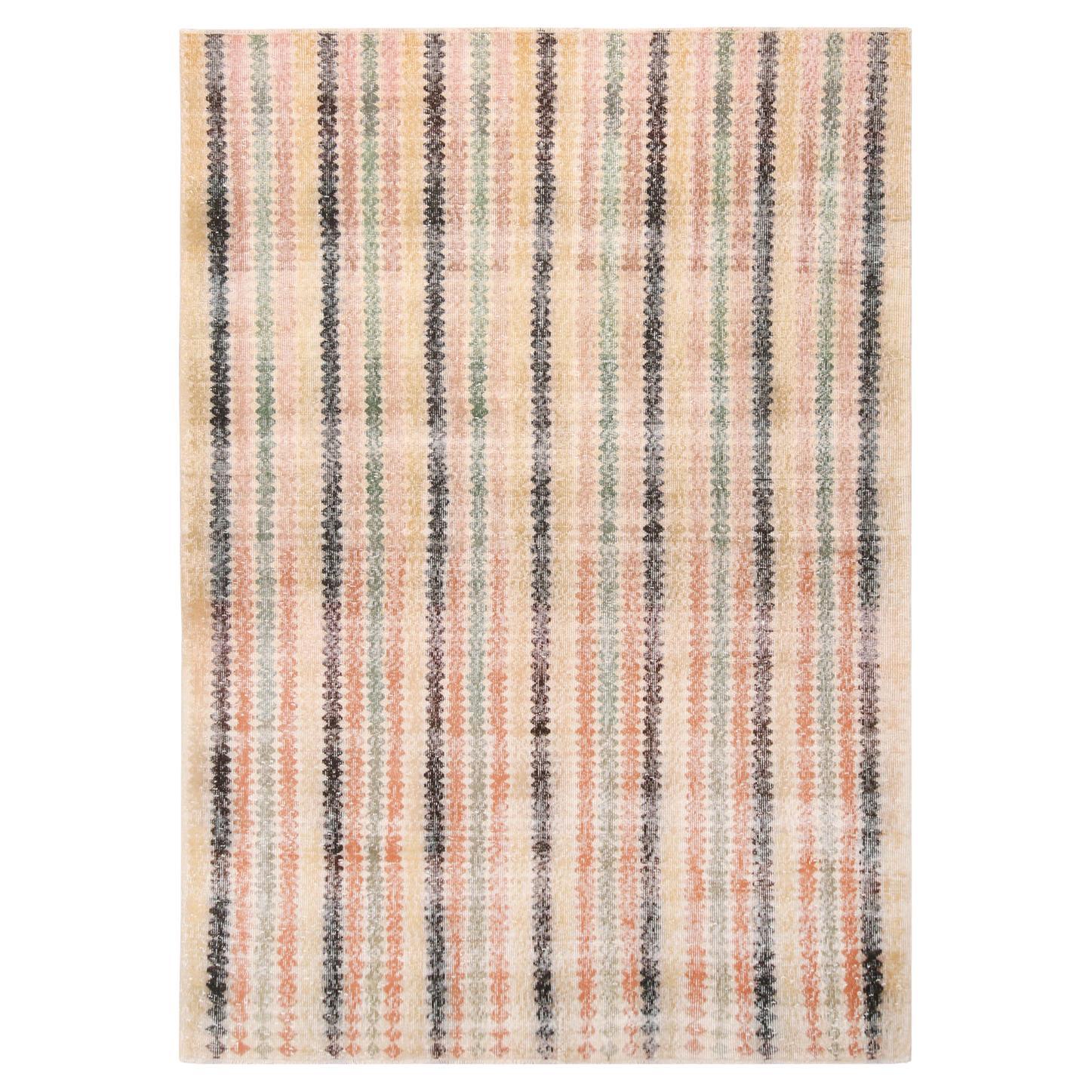 Vintage Midcentury Green and Yellow Wool Rug with MultiColor Accents