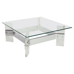 Vintage Midcentury Belgian Lucite Steel Coffee Table with Glass Top