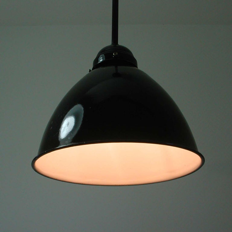 Metal Vintage Midcentury Black German Industrial Enamel Ceiling Light Pendant, 1950s For Sale