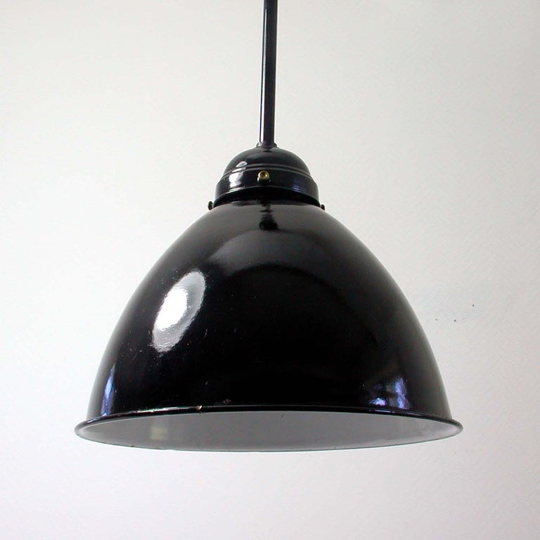 Vintage Midcentury Black German Industrial Enamel Ceiling Light Pendant, 1950s For Sale 1