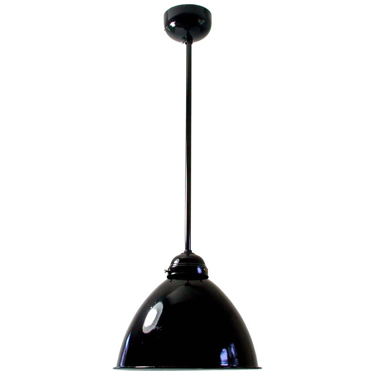 Vintage Midcentury Black German Industrial Enamel Ceiling Light Pendant, 1950s For Sale