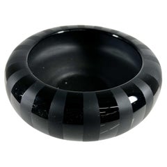 Vintage Midcentury Black Stripe Pottery Bowl Style of Santa Clara del Cobre