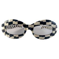 Vintage Midcentury Black 
White Checkered Sunglasses 1960
s Made in France