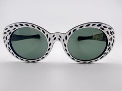 Vintage Midcentury Black 
White Leafs Oval Sunglasses 1960 Made in France