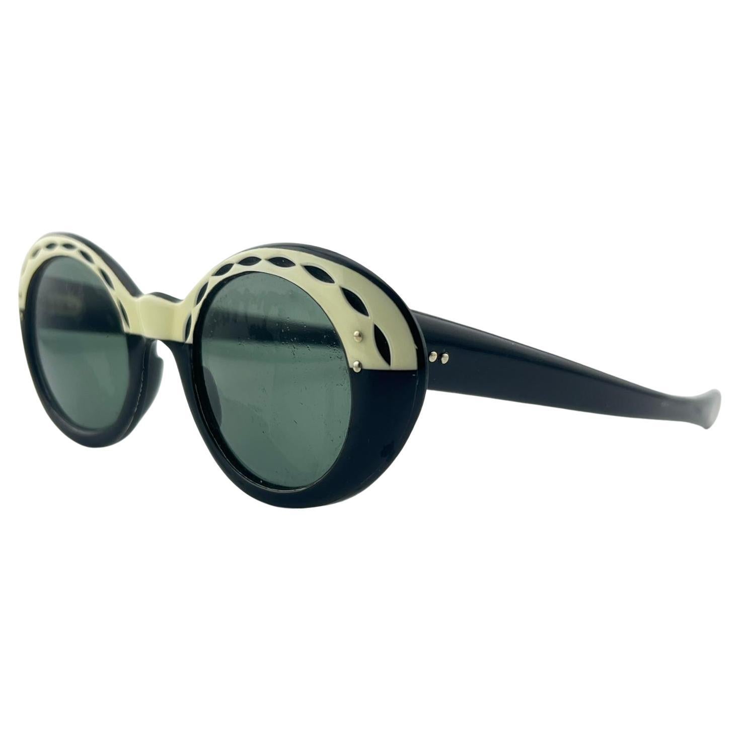 Vintage Midcentury Black 
White Oval Sunglasses 1960 Made in France
