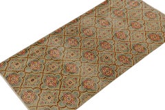 Vintage Zeki Müren Runner Rug in Teal with Trellis Pattern, from Rug & Kilim