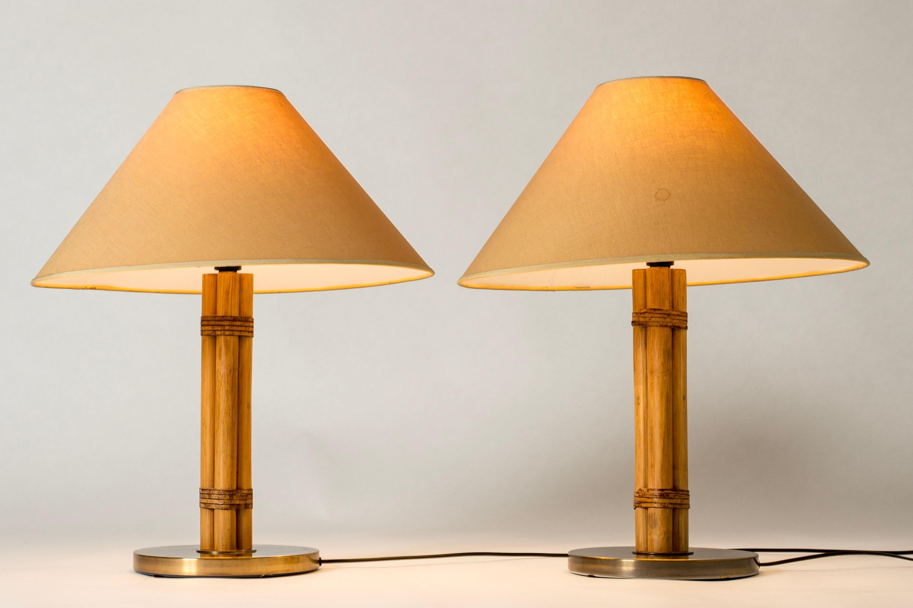 Scandinavian Modern Vintage Midcentury Brass and Bamboo Table lamps from Bergboms, Sweden, 1960s