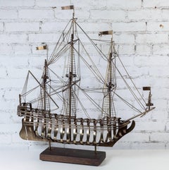 Vintage Midcentury Brass Ship with Wood Base by Curtis Jere