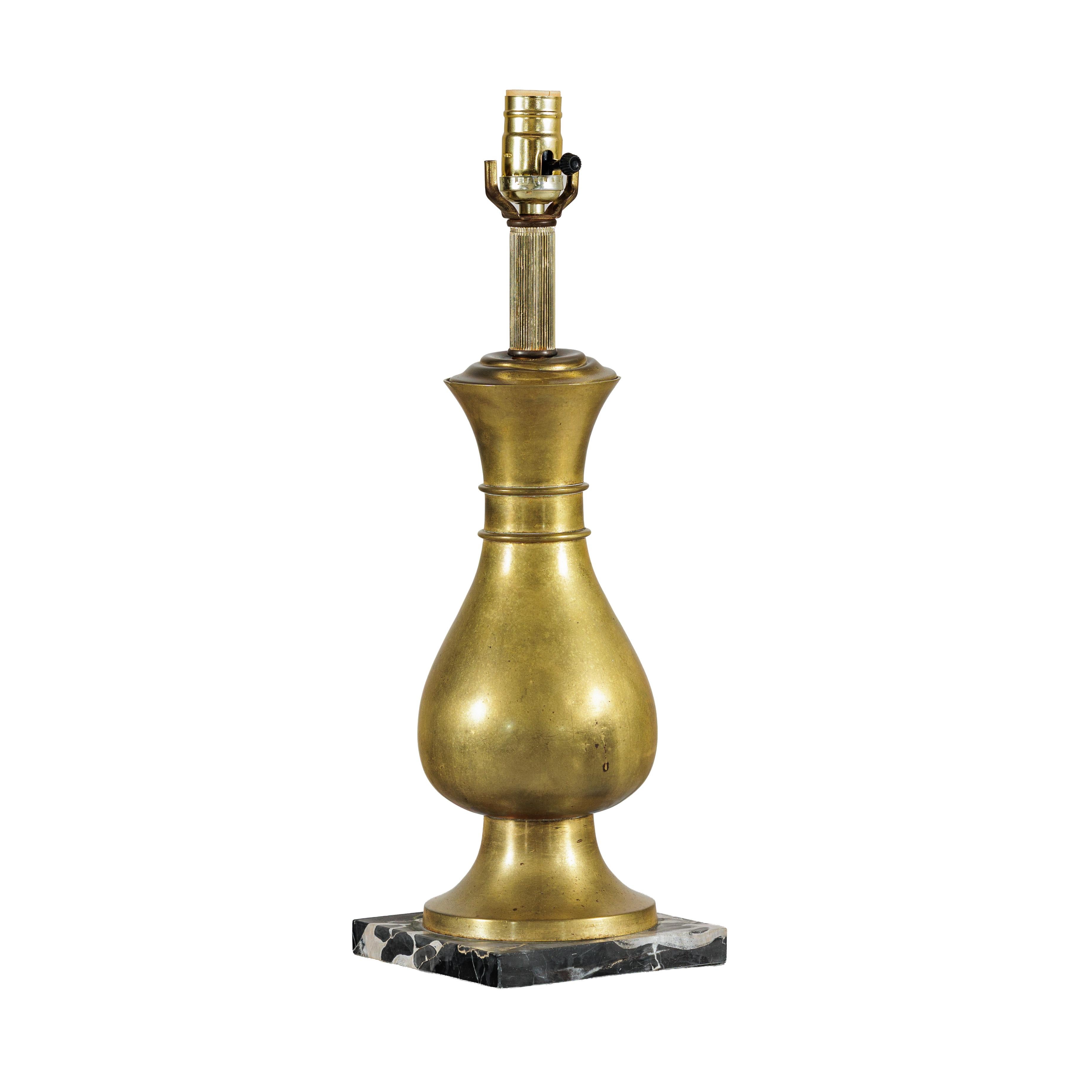 Vintage Midcentury Brass Table Lamp with Baluster Form on Marble Base For Sale 13