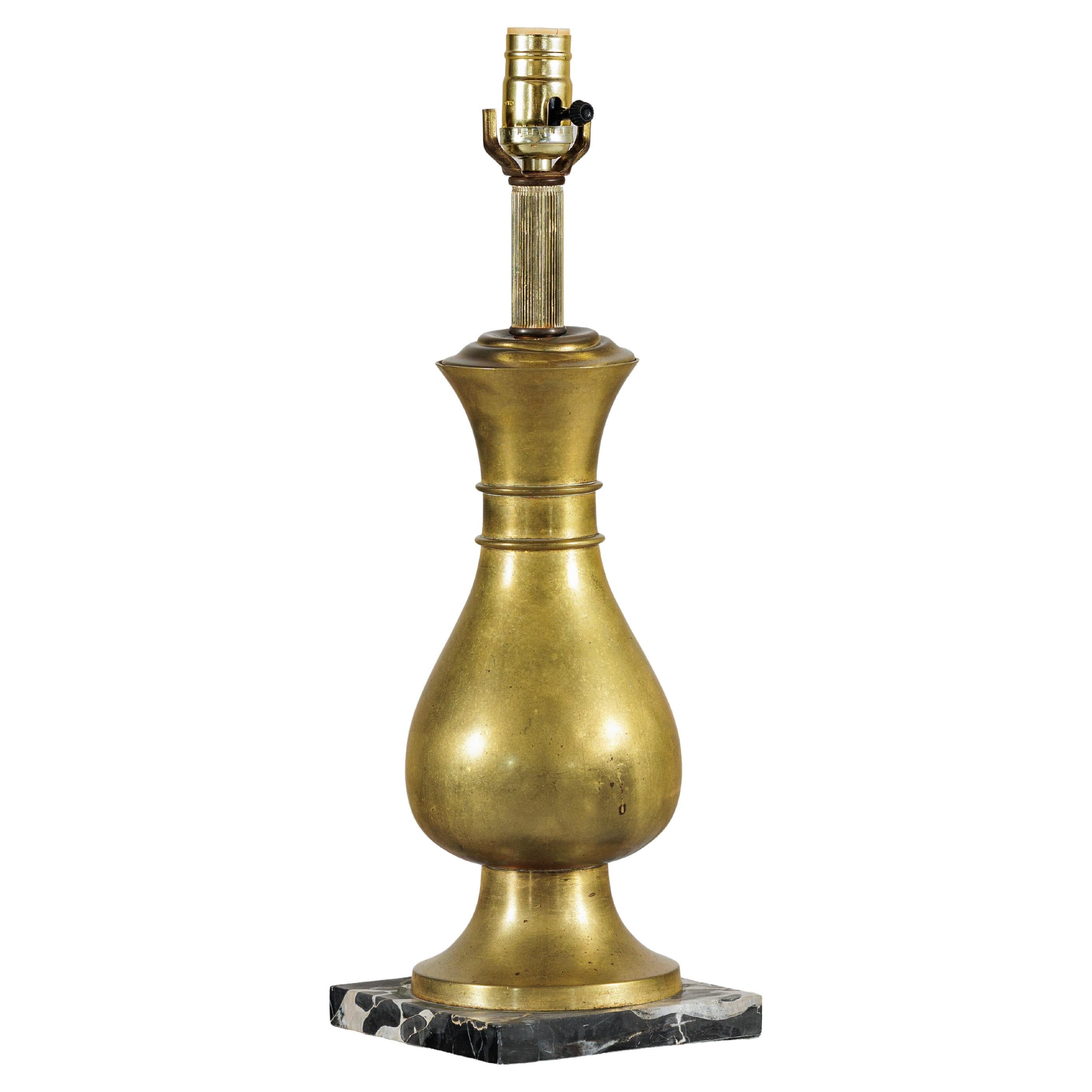 Vintage Midcentury Brass Table Lamp with Baluster Form on Marble Base For Sale