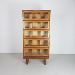 Vintage Midcentury British Staverton Glass Fronted Bookcase Cabinet