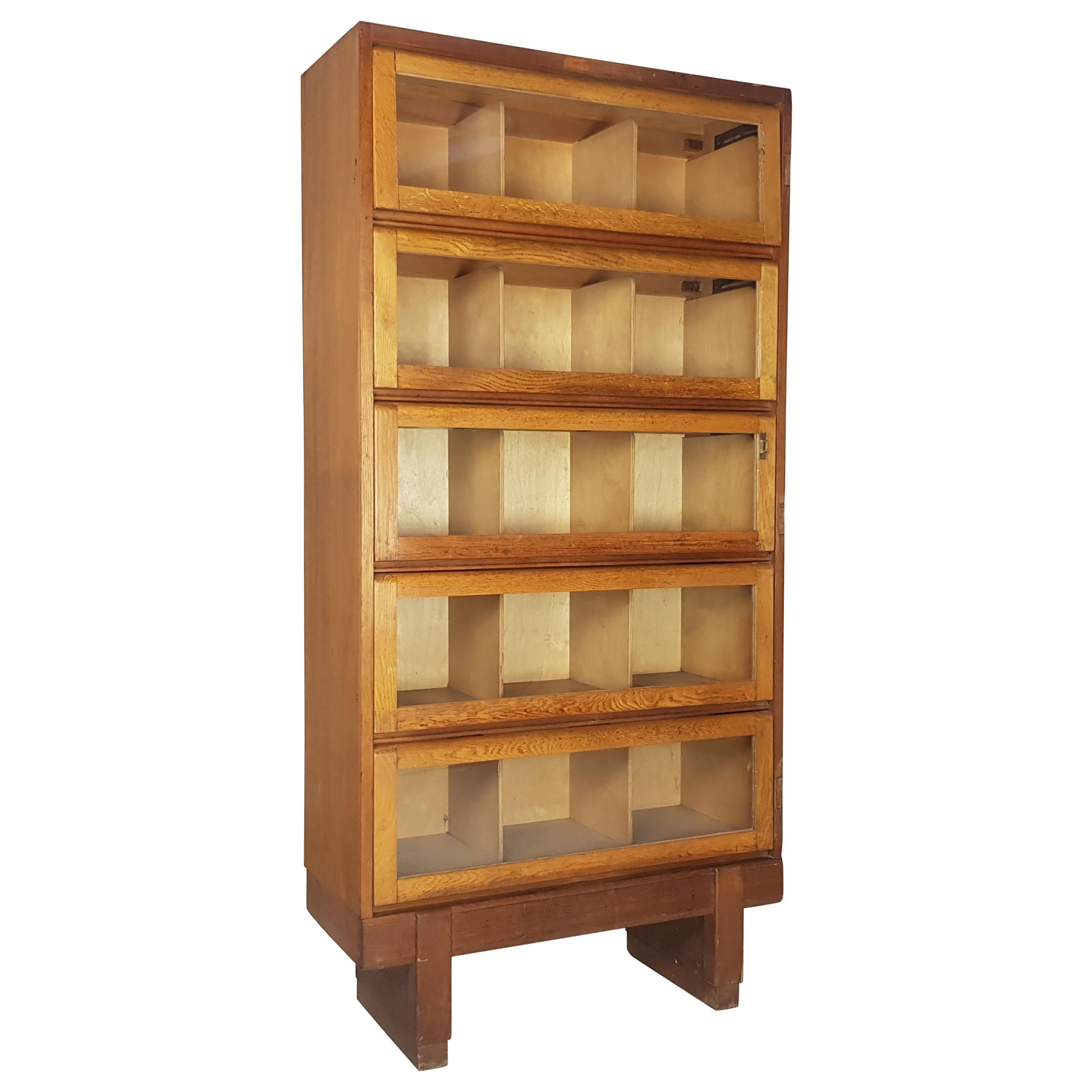 Vintage Midcentury British Staverton Glass Fronted Bookcase Cabinet For Sale