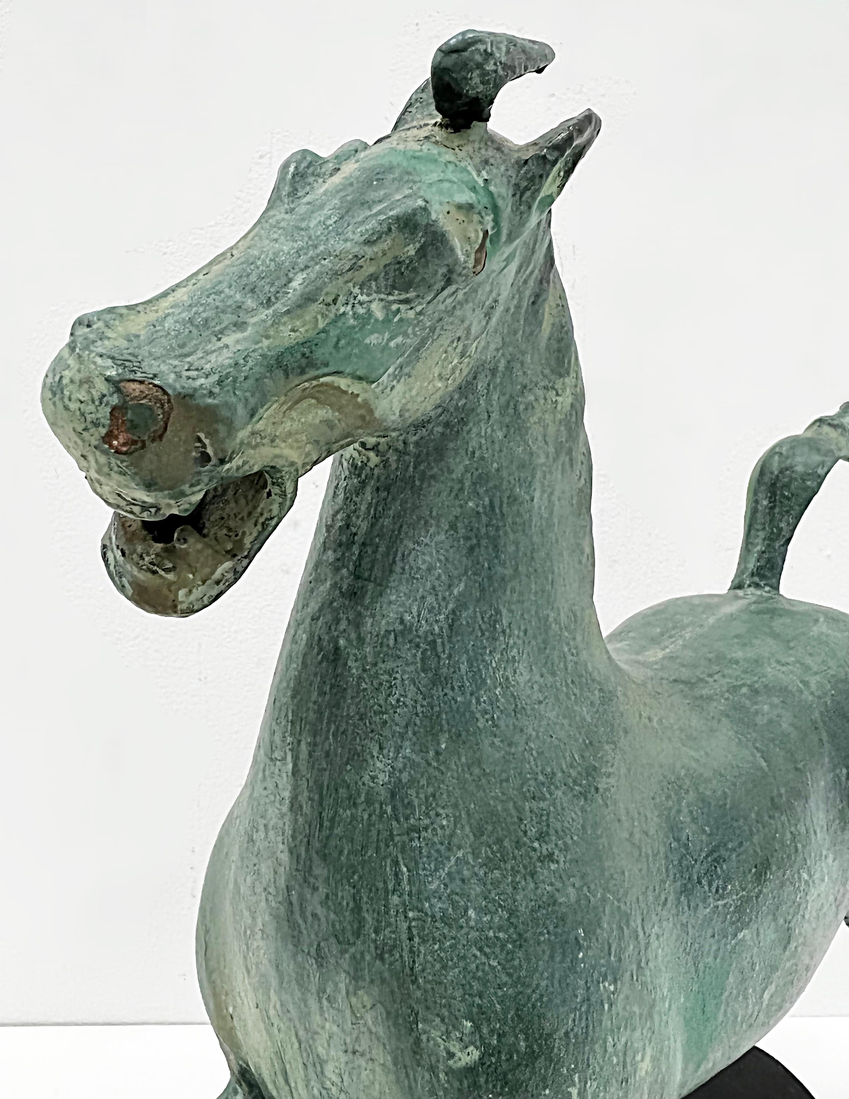 Vintage Midcentury Bronze Asian Style Horse Sculpture, Han Dynasty Flying Horse In Good Condition For Sale In Miami, FL