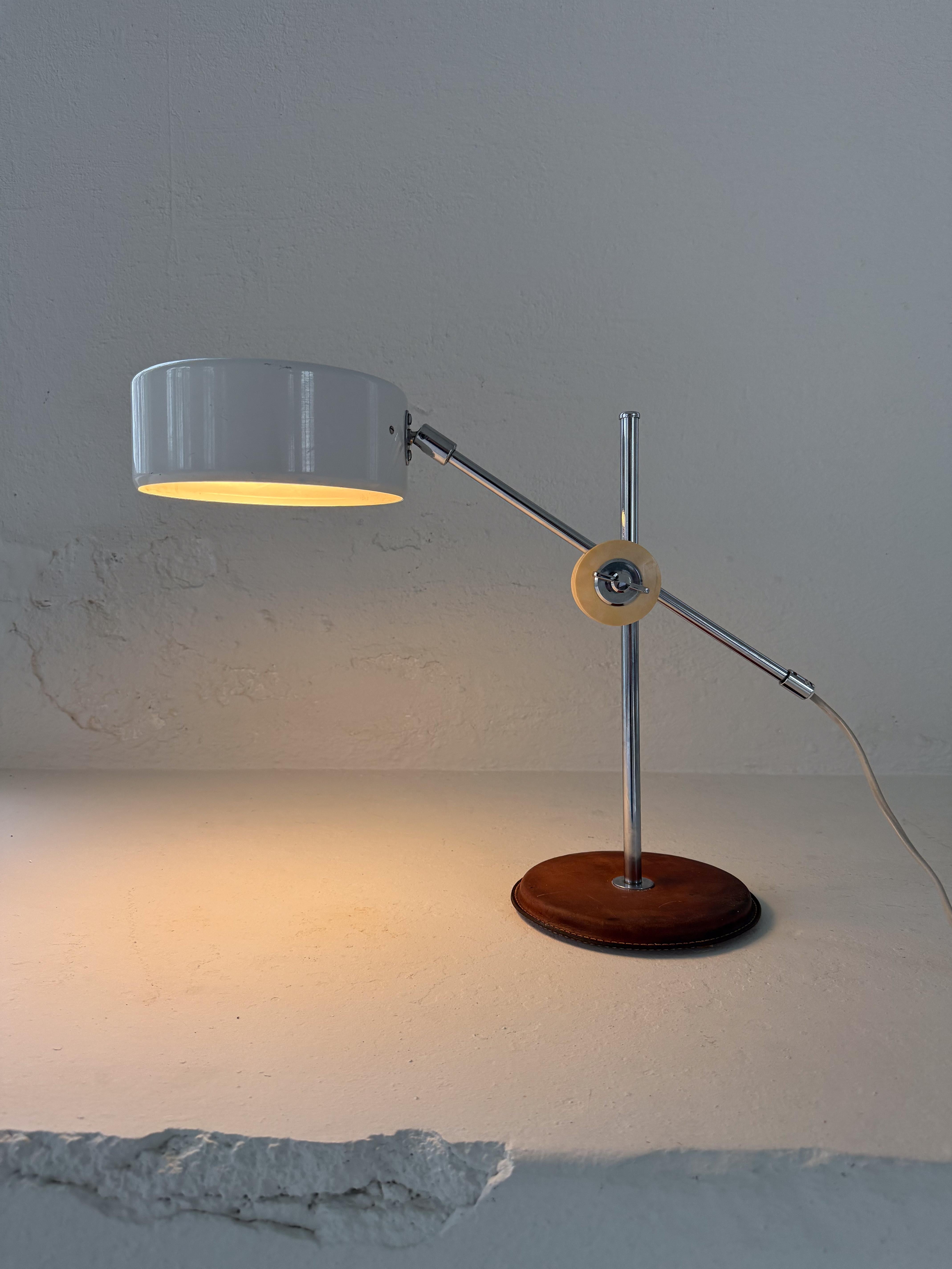 Vintage Midcentury brown Leather Chrome Atelje Lyktan Desk Lamp, Sweden For Sale 8