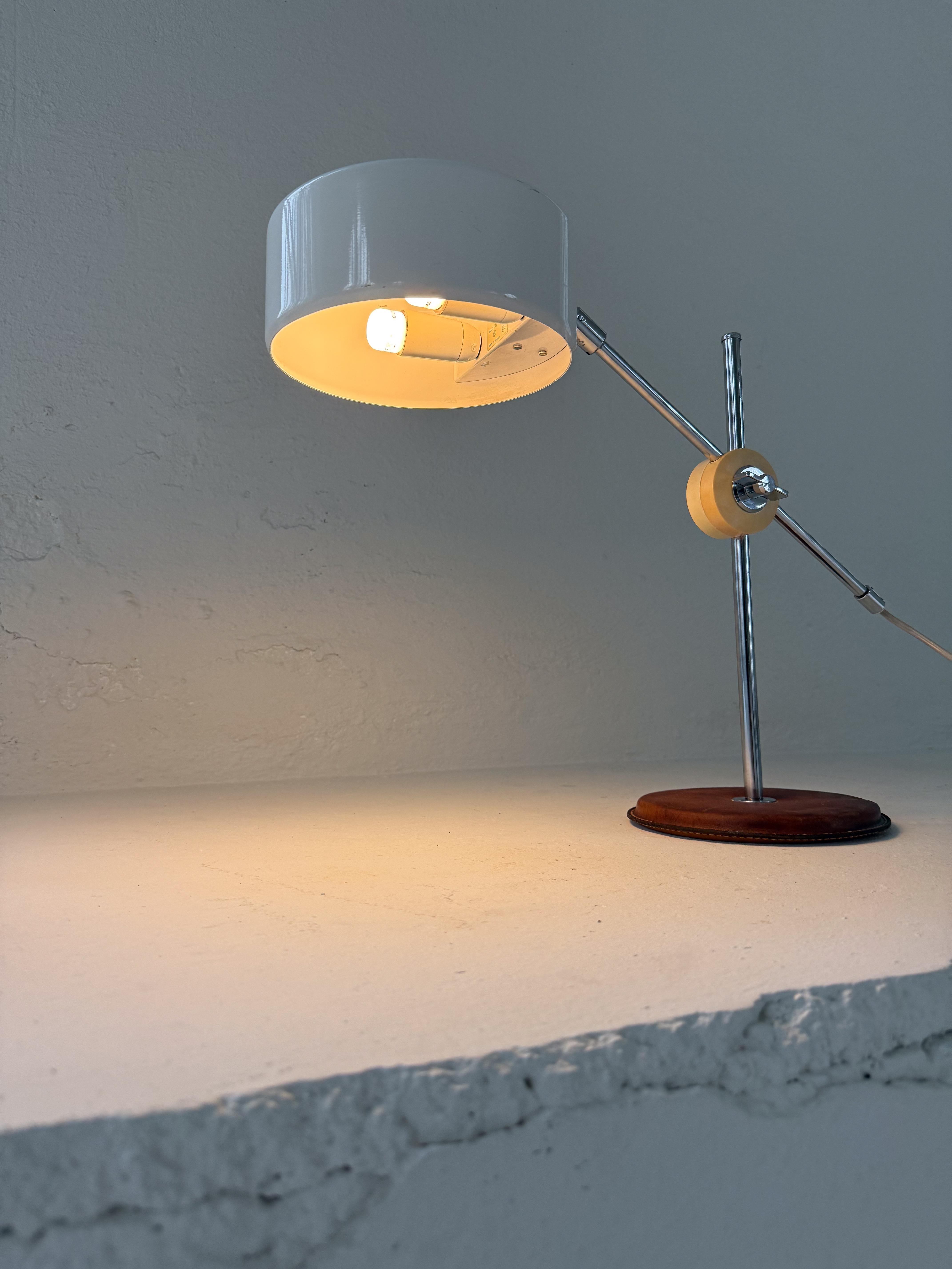 Vintage Midcentury brown Leather Chrome Atelje Lyktan Desk Lamp, Sweden For Sale 9