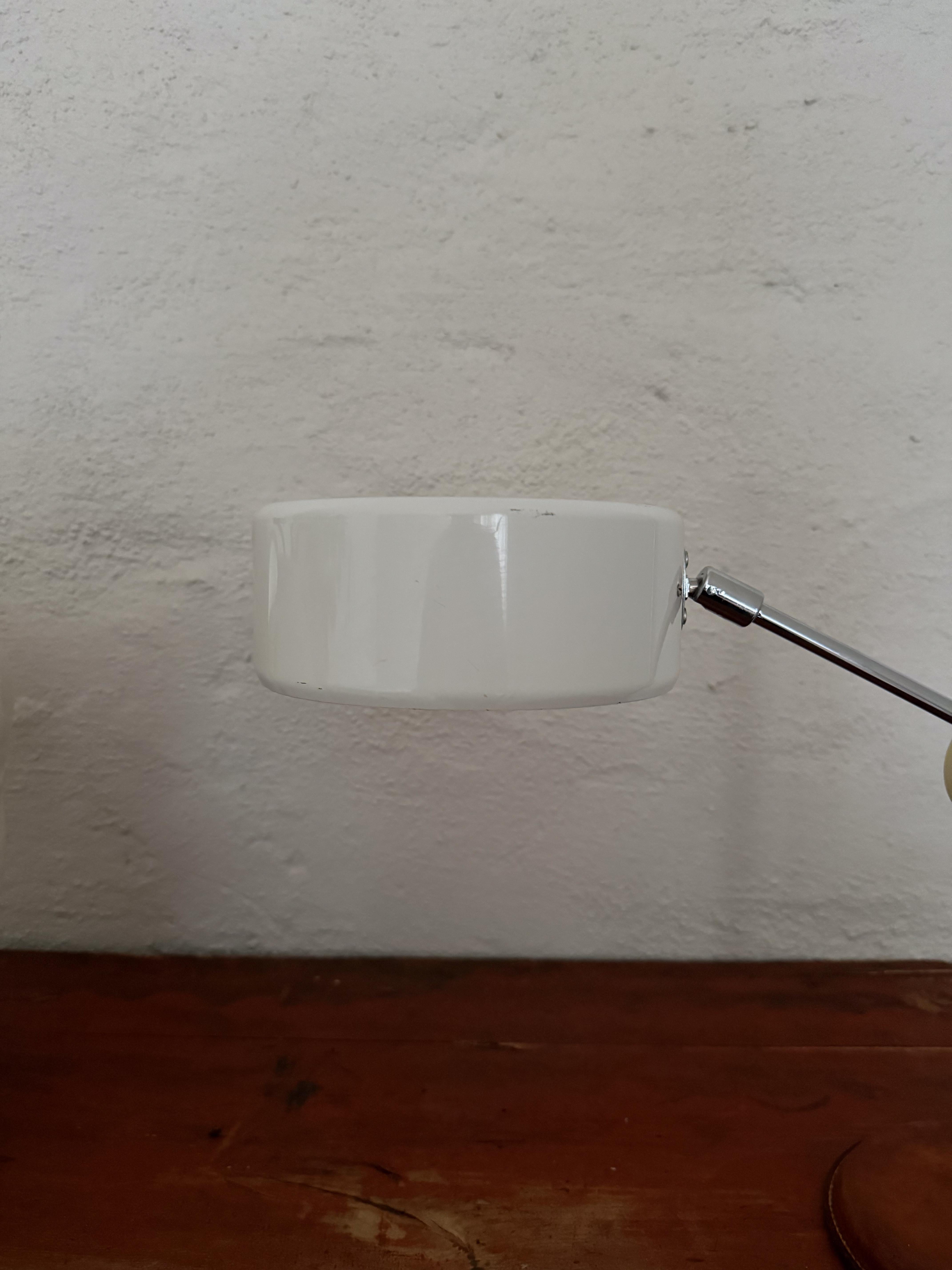 Swedish Vintage Midcentury brown Leather Chrome Atelje Lyktan Desk Lamp, Sweden For Sale